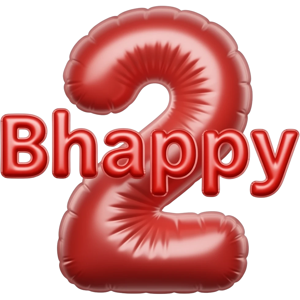 Red balloons that spell out Bhappy2 emoji