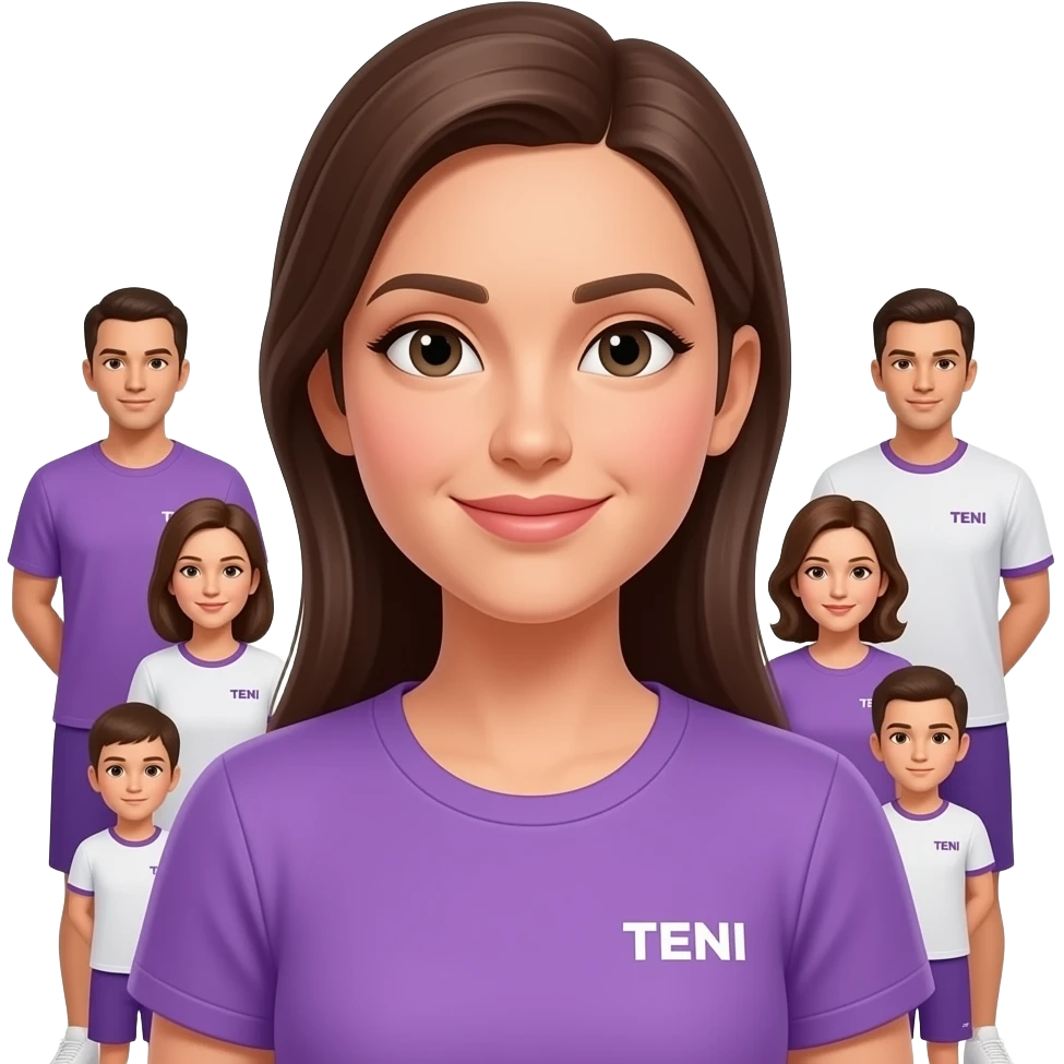 Женщина в фиолетовой одежде, в заде нее род семьи ТЕНИ emoji
