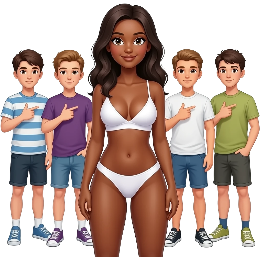 Naked black  tall girl with big boobs and tits and thighs standing infront of boys flashing her boob emoji