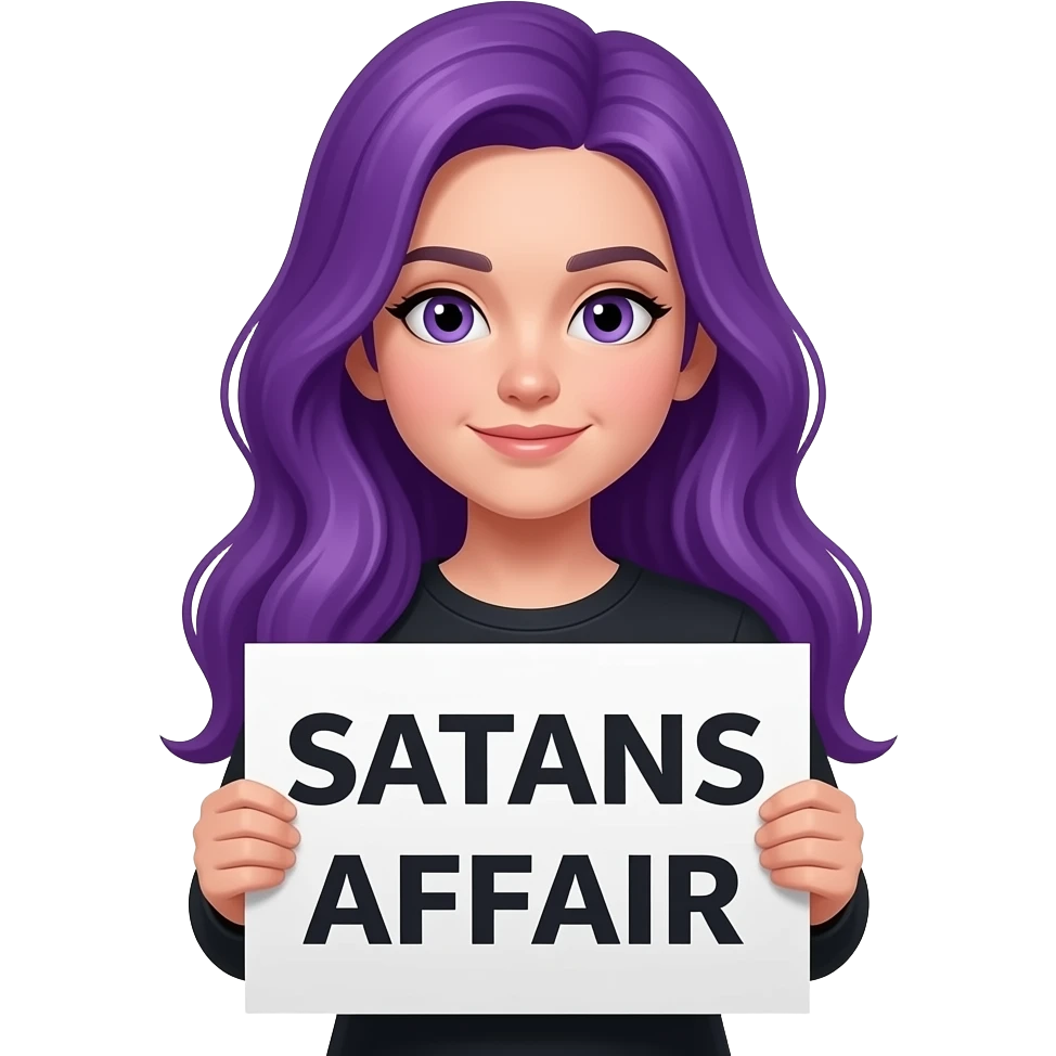 girl with long purple hair with a SATANS AFFAIR sign emoji