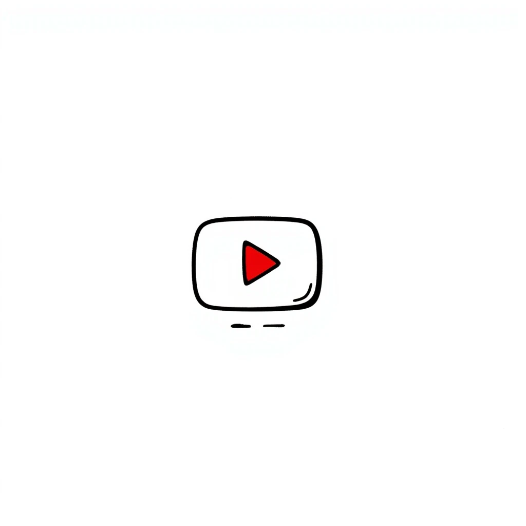 YouTube logo, hand-drawn doodle style, playful, black outline, red fill emoji