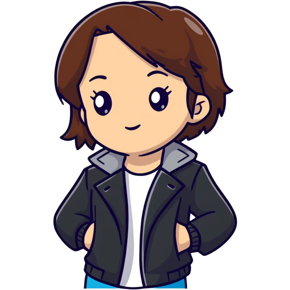 Light-skinned girl with brown hair wearing black jacket emoji