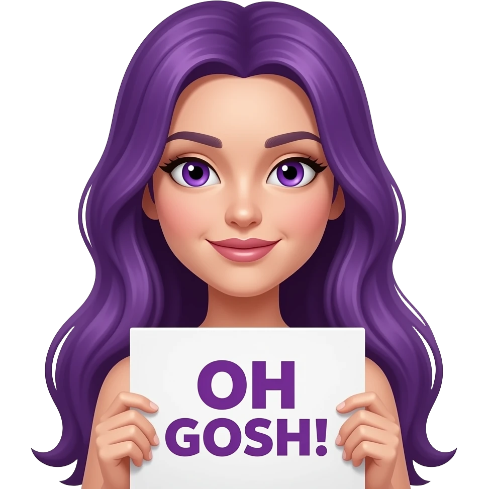 sexy girl with long purple hair and purple eyes holding a OH GOSH... sign emoji