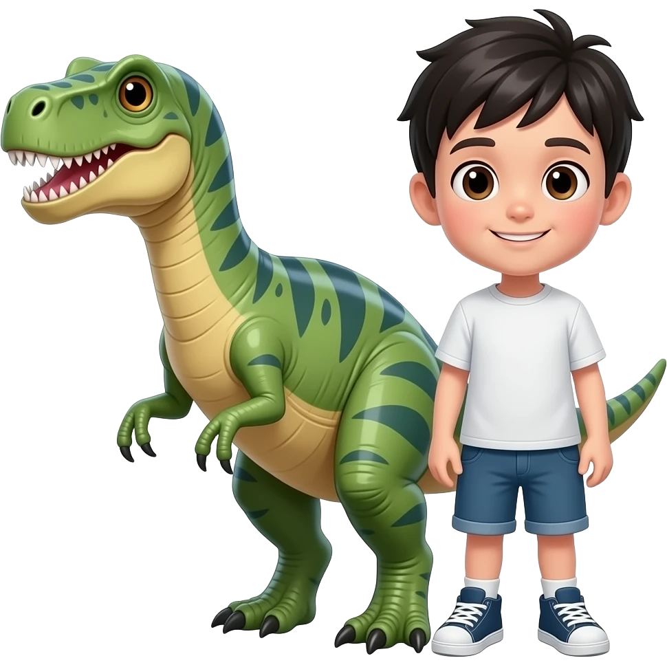 Boy black hair on dinosaur emoji