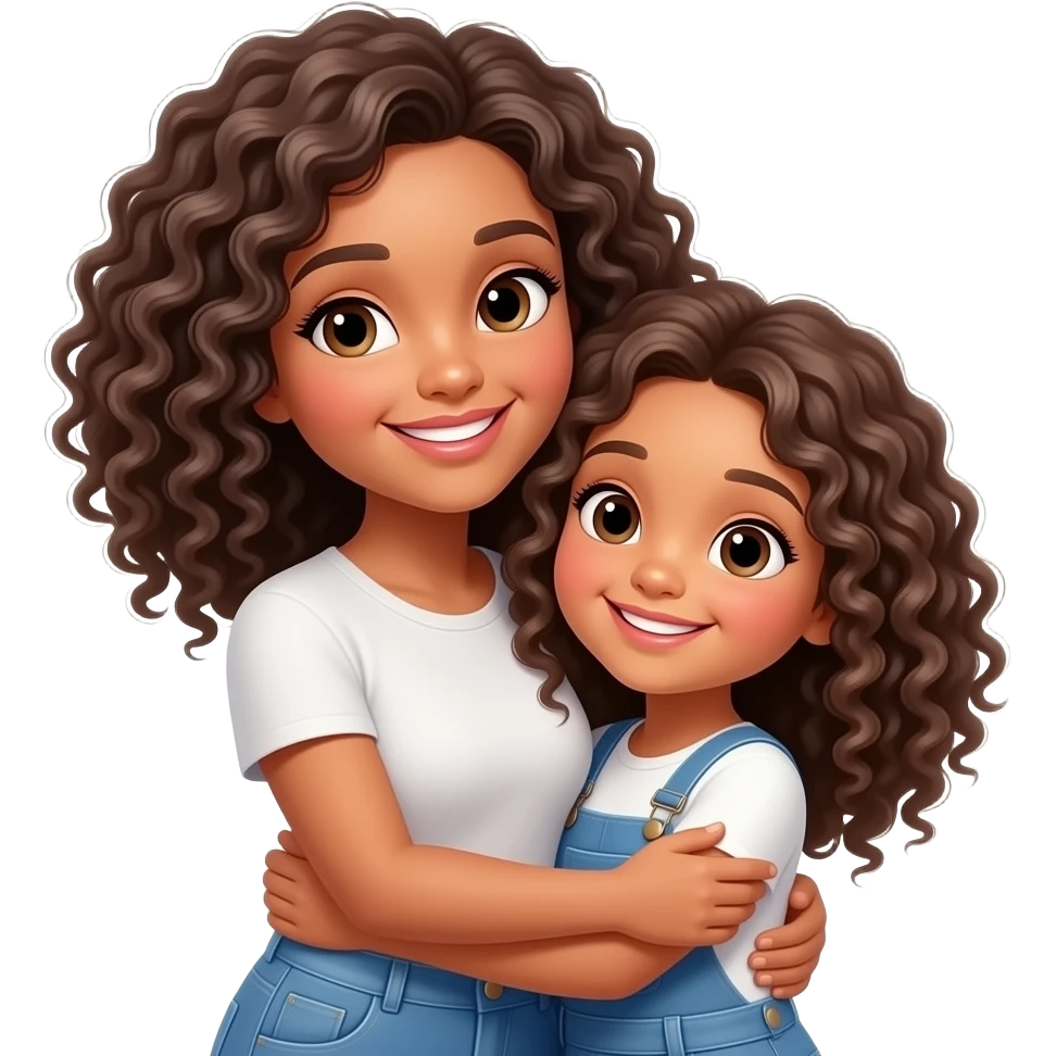 Mom and daughter hugging with curly hair emoji