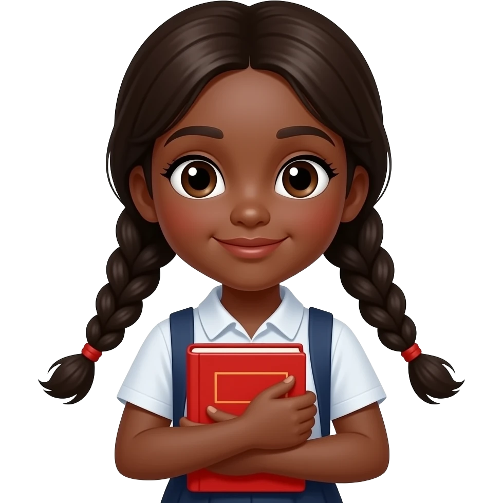 dark skin girl student close up and hold vibrant red book in front of their chest and two sided braid emoji