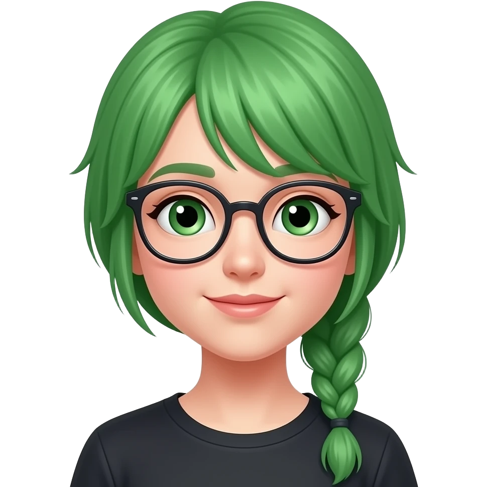 a girl with green hairs braid and wear eye glasses emoji