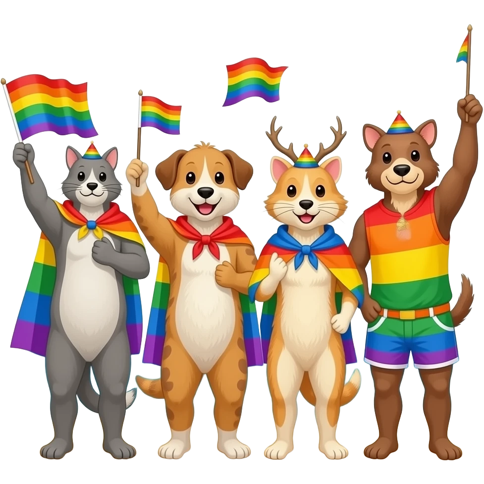 pride flag animals partying at the beach emoji