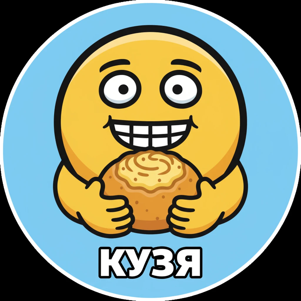 Виталий Гогунский (Кузя) из сериала "Универ" держит в руках картофельную ватрушку и тупо улыбается

Стиль - emoji  emoji