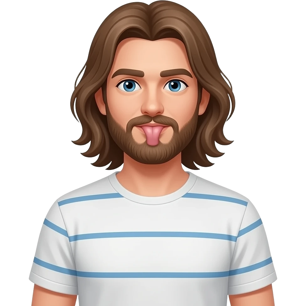 Really long light Brown hair man with beard Licking butt in Apple person emoji format emoji