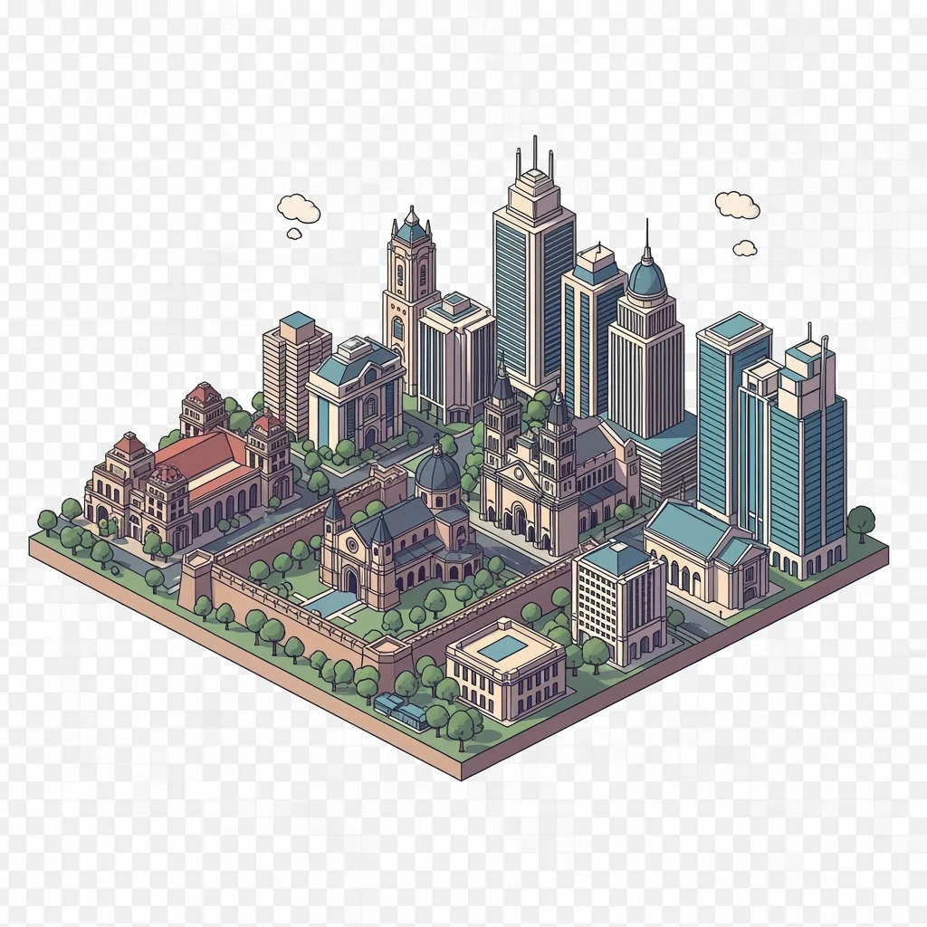 Isometric minimalistic illustration of Manila, subtle 3D miniature effect and Tilt Shift effect, no cartoonish look, transparent background. emoji