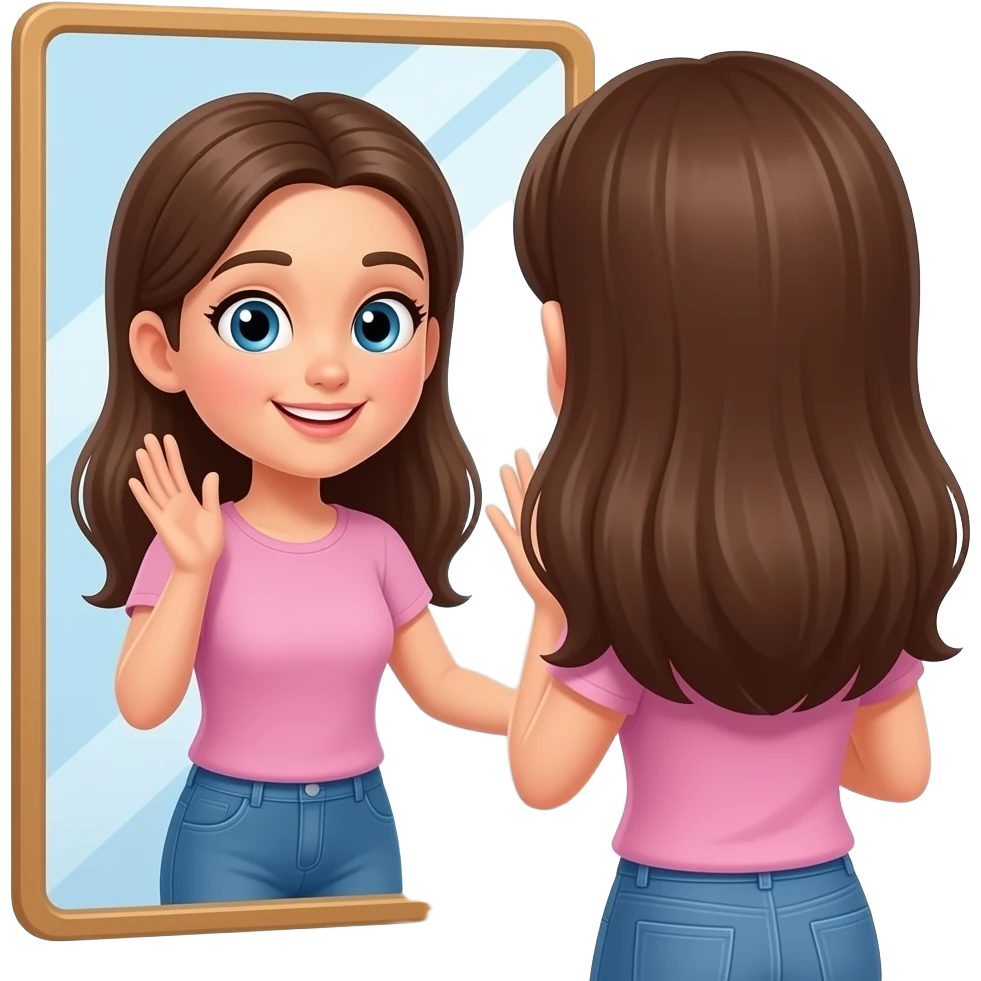 una chica viendose en un espejo ,su propio reflejo se cubre el cuerpo emoji