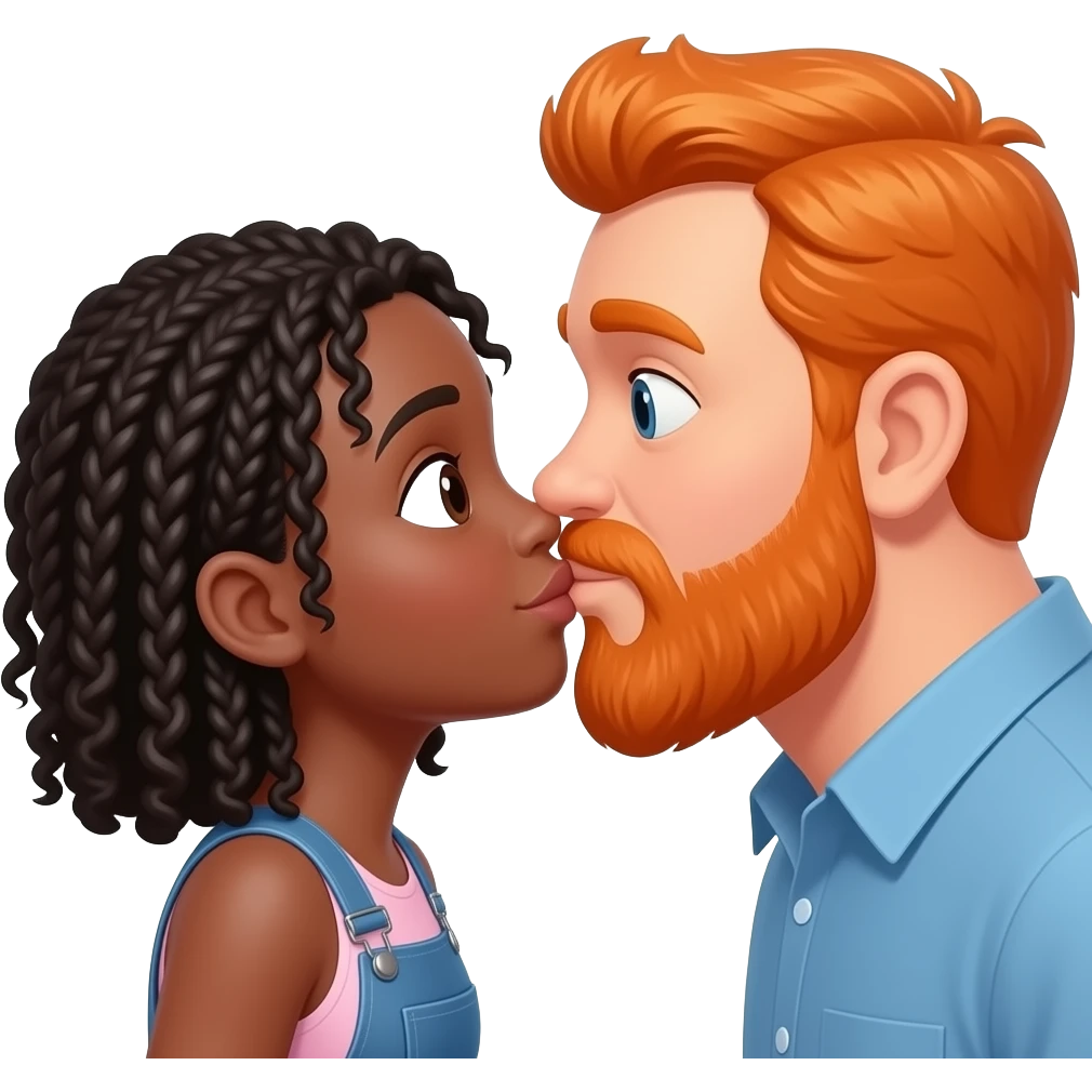 Black girl and orange  chubby head guy with beard kissing emoji