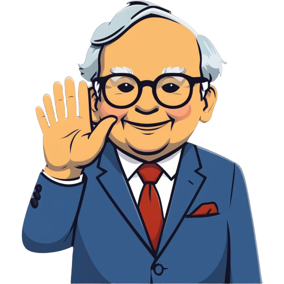 Warren Buffett waving, wearing glasses and a suit emoji