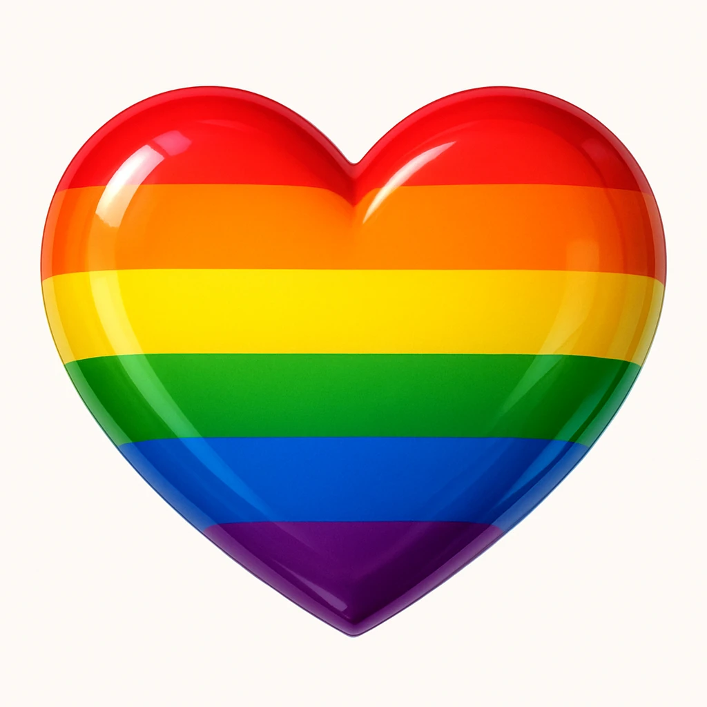 gay pride rainbow heart, bright and cheerful, glossy finish emoji