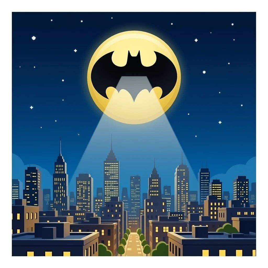 sinal do morcego projetado no céu noturno com fundo da cidadeMinions emoji