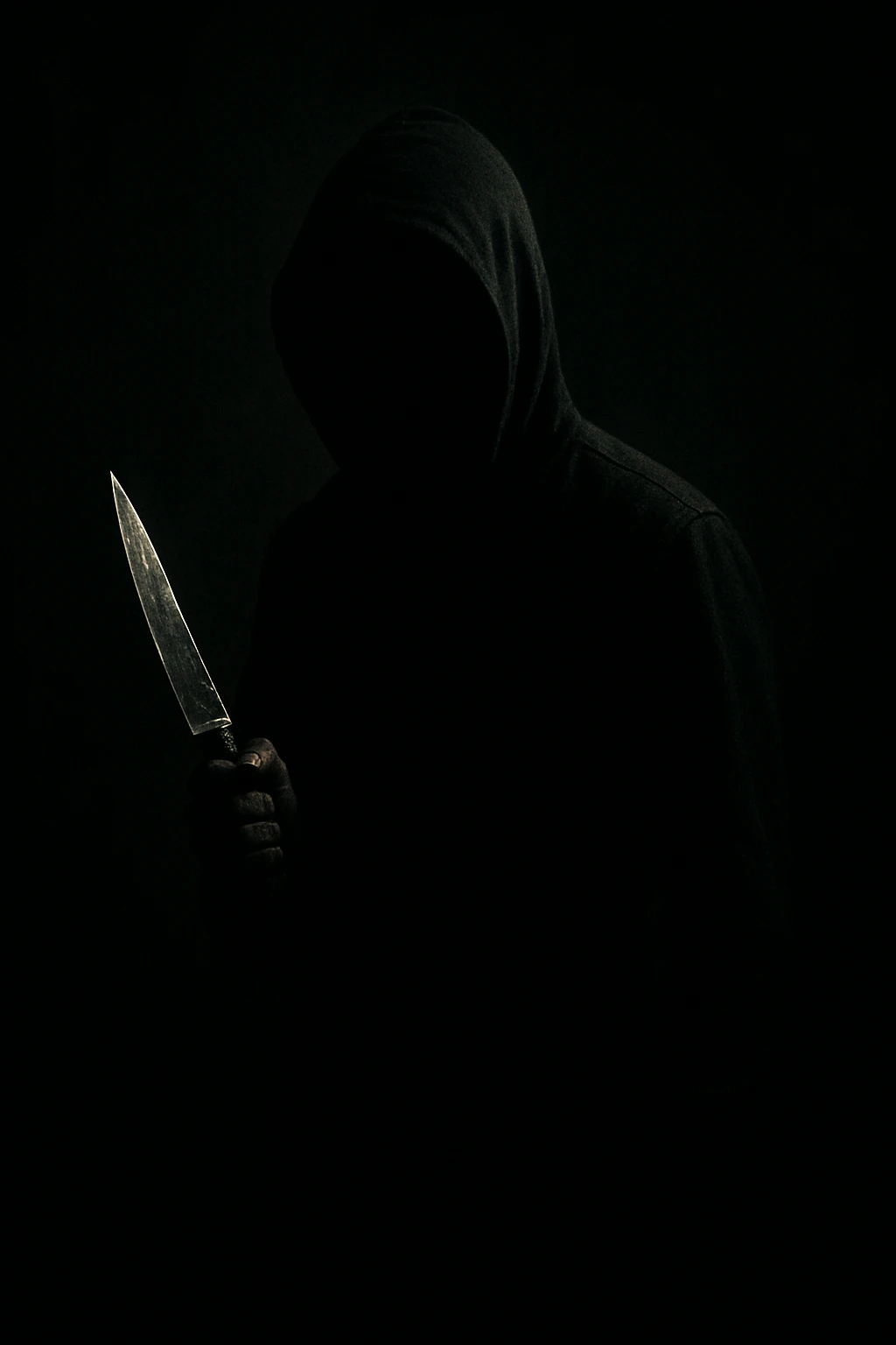 a shadowy figure with a glinting knife, mysterious and ominous, thriller style emoji