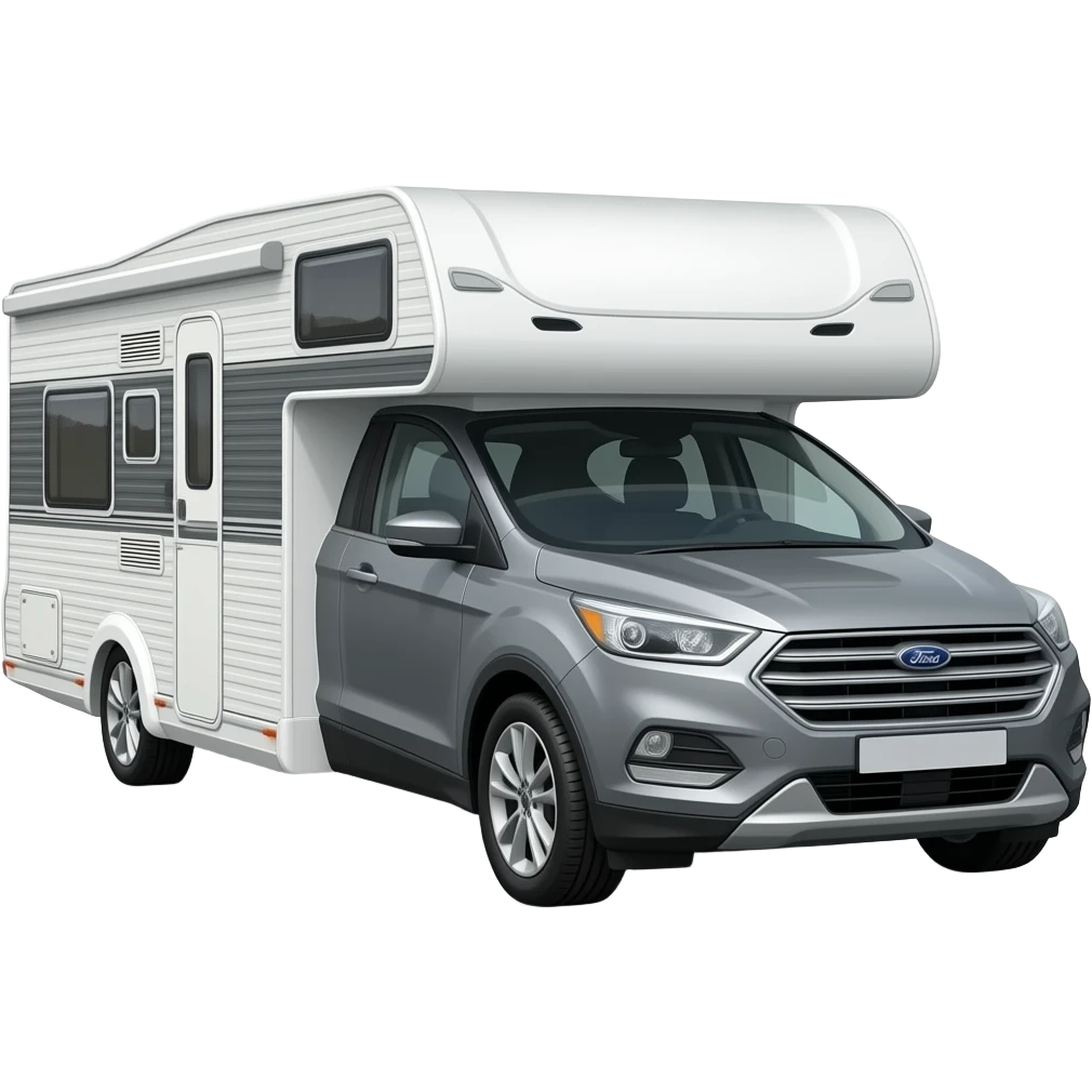 a grey Ford Kuga MK II towing a Burstner caravan emoji