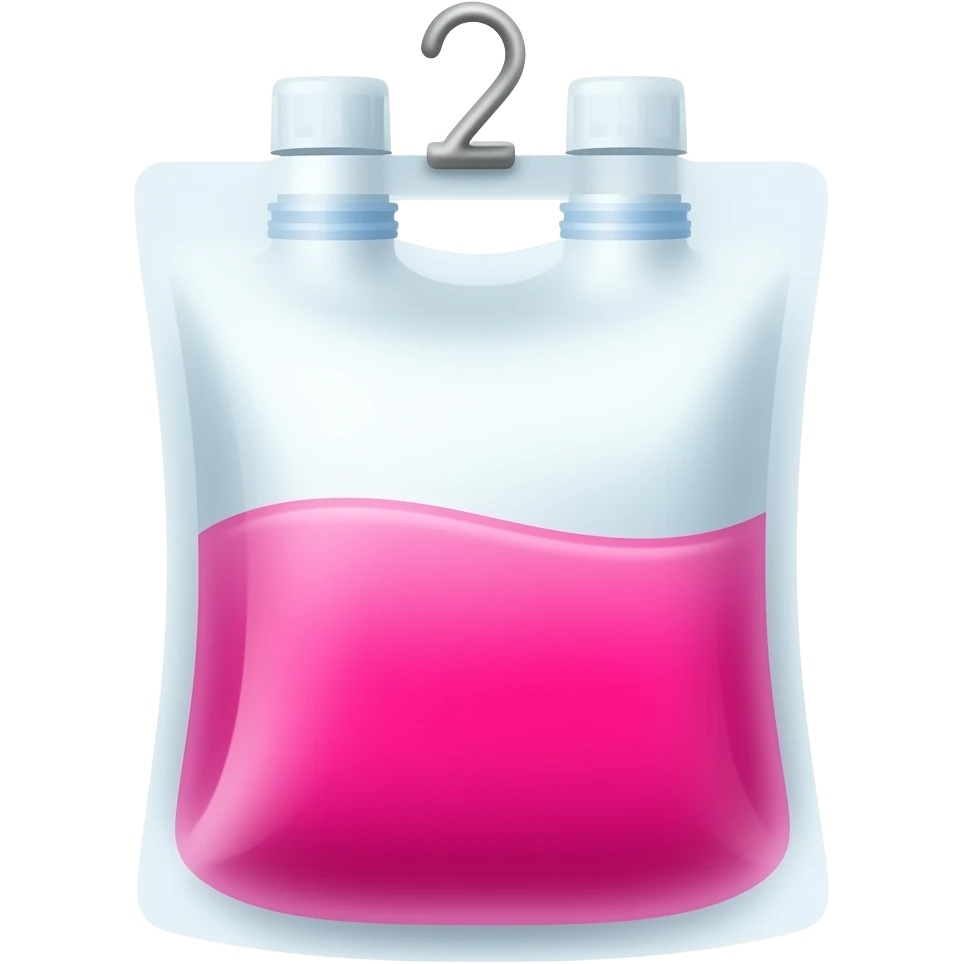 IV bag halfway full of bright pink liquid on hook emoji