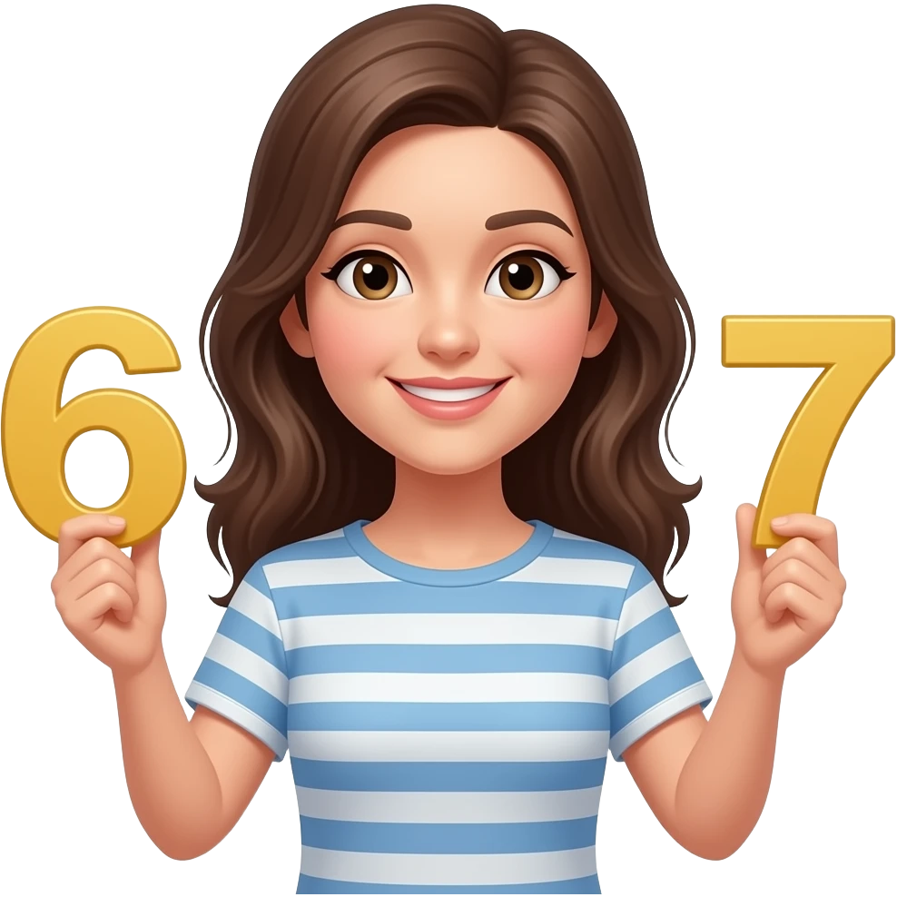woman holding 6 in one hand and 7 in the other hand emoji