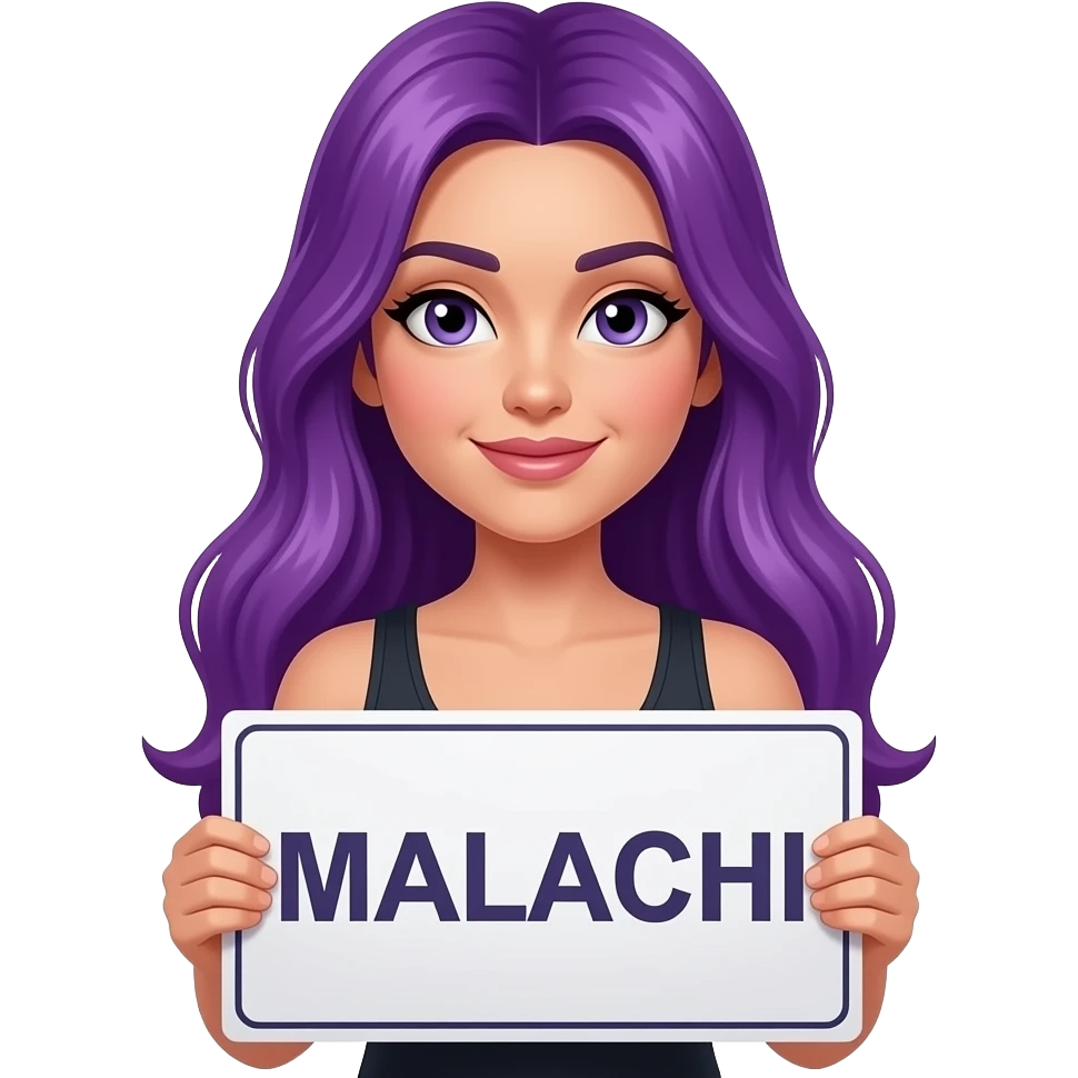 sexy girl with long purple hair holding a MALACHI sign emoji