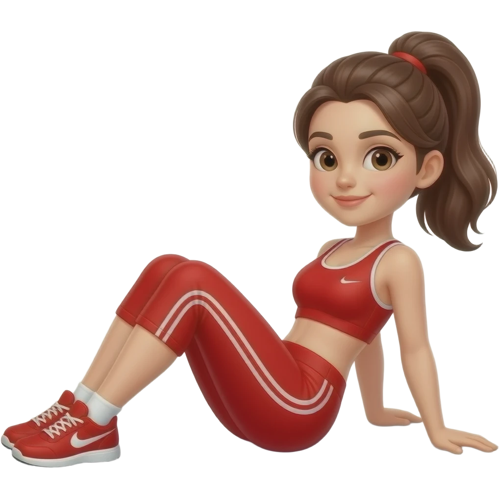 Girl brunette pale skin doing abs with a red workout clouthing emoji