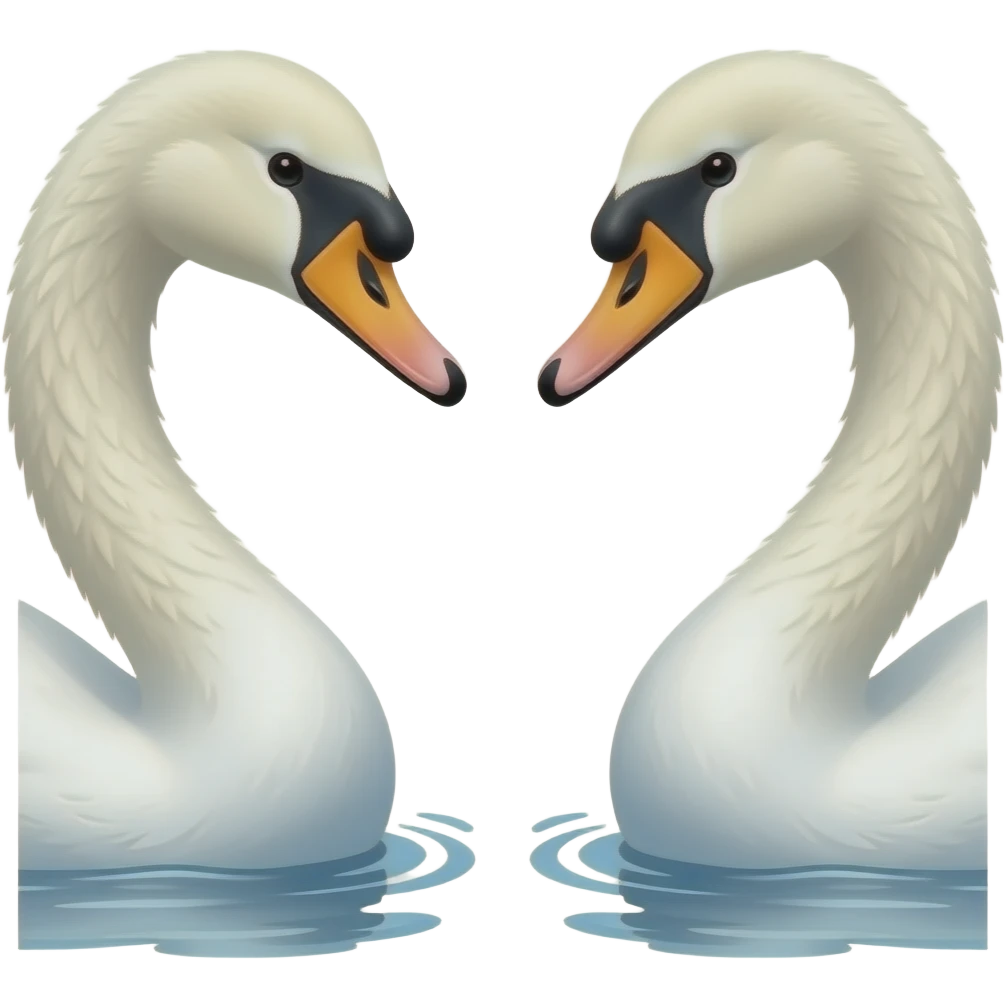 Two swans seeing each other in sea make them full white emoji