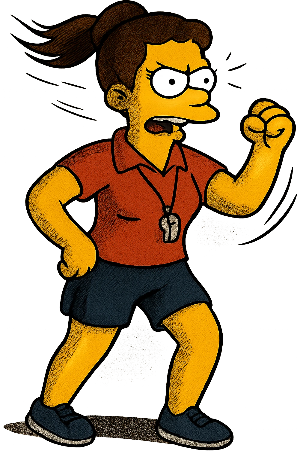 athletic woman coach, Simpsons style emoji