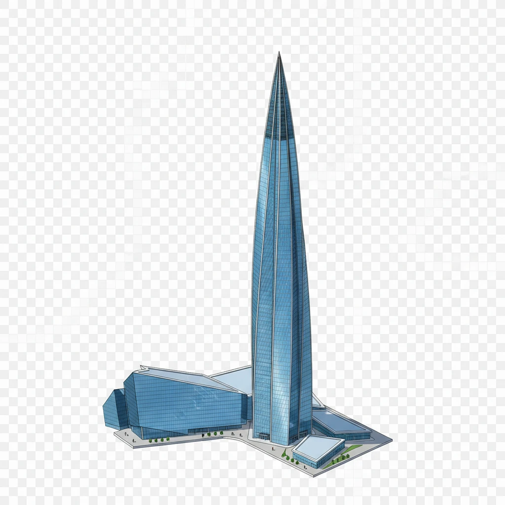 Изометричная, яркая, детализированная, объемная и фотореалистичная иллюстрация башни Лайта-Центр. Чёткие контуры, не размазанные линии, высокое качество, прозрачный фон, не обрезать края картинки emoji