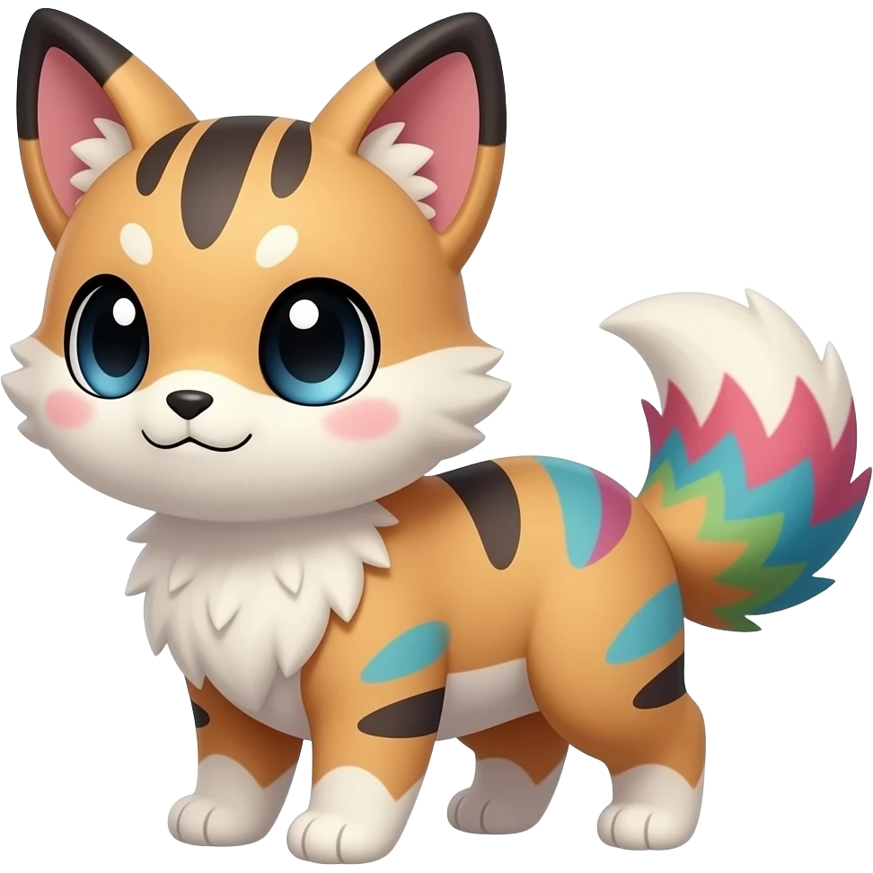 Cute with big black eyes, furry, realistic beautiful chubby Colorful Skilled Adept Graceful Asian Painted Meloetta-Minccino-Absol-Emolga-Pachirisu-fusion-hybrid-creature (full body) emoji