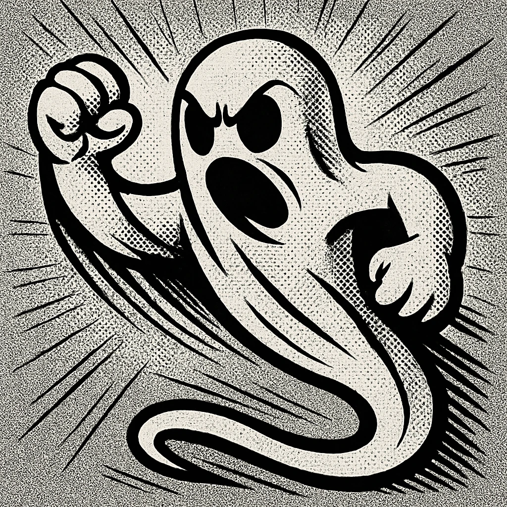 intense black and white ghost character classic comic book style emoji