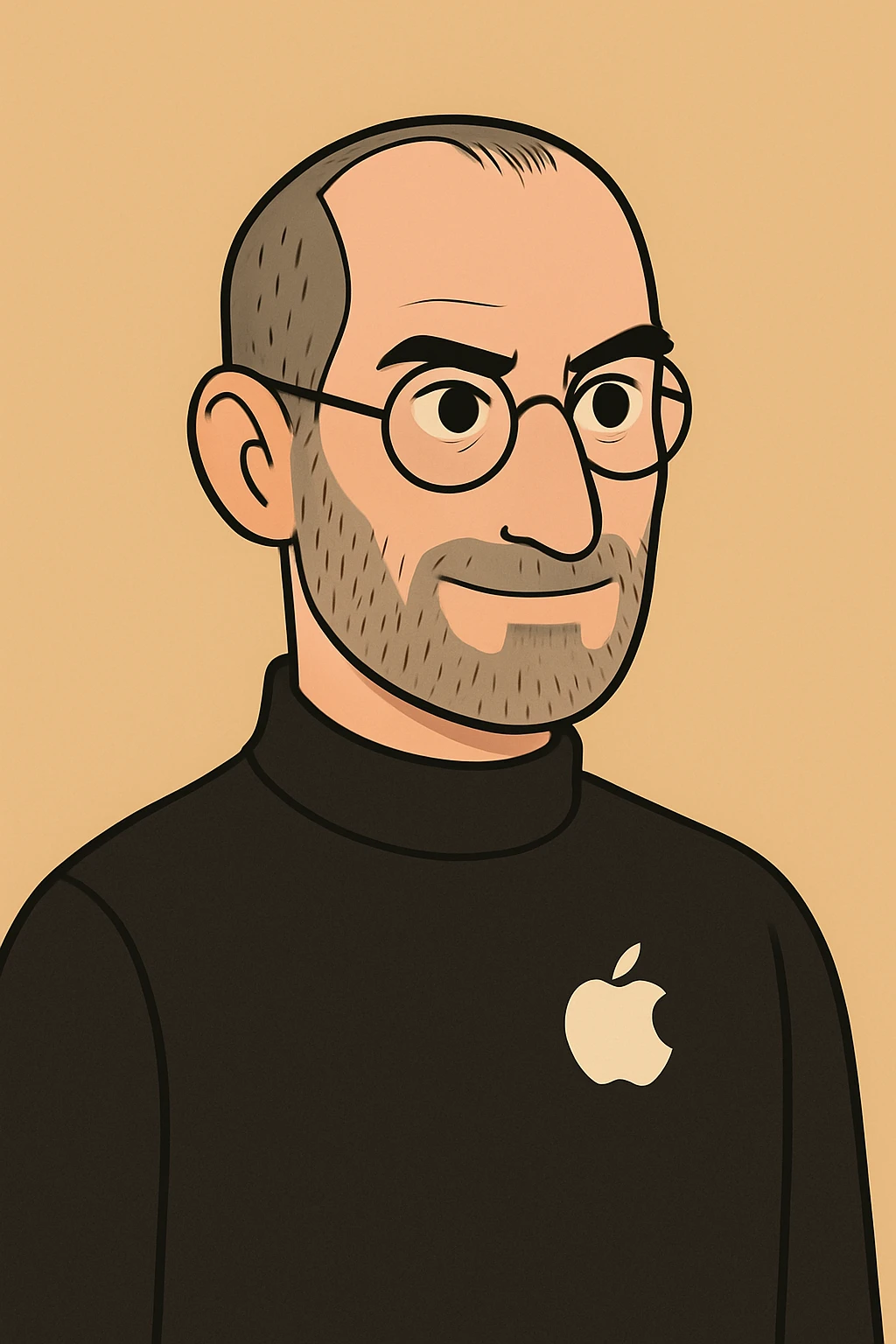Add a small minimalist Apple logo to Steve Jobs' turtleneck, keeping the minimalist style of the image. emoji