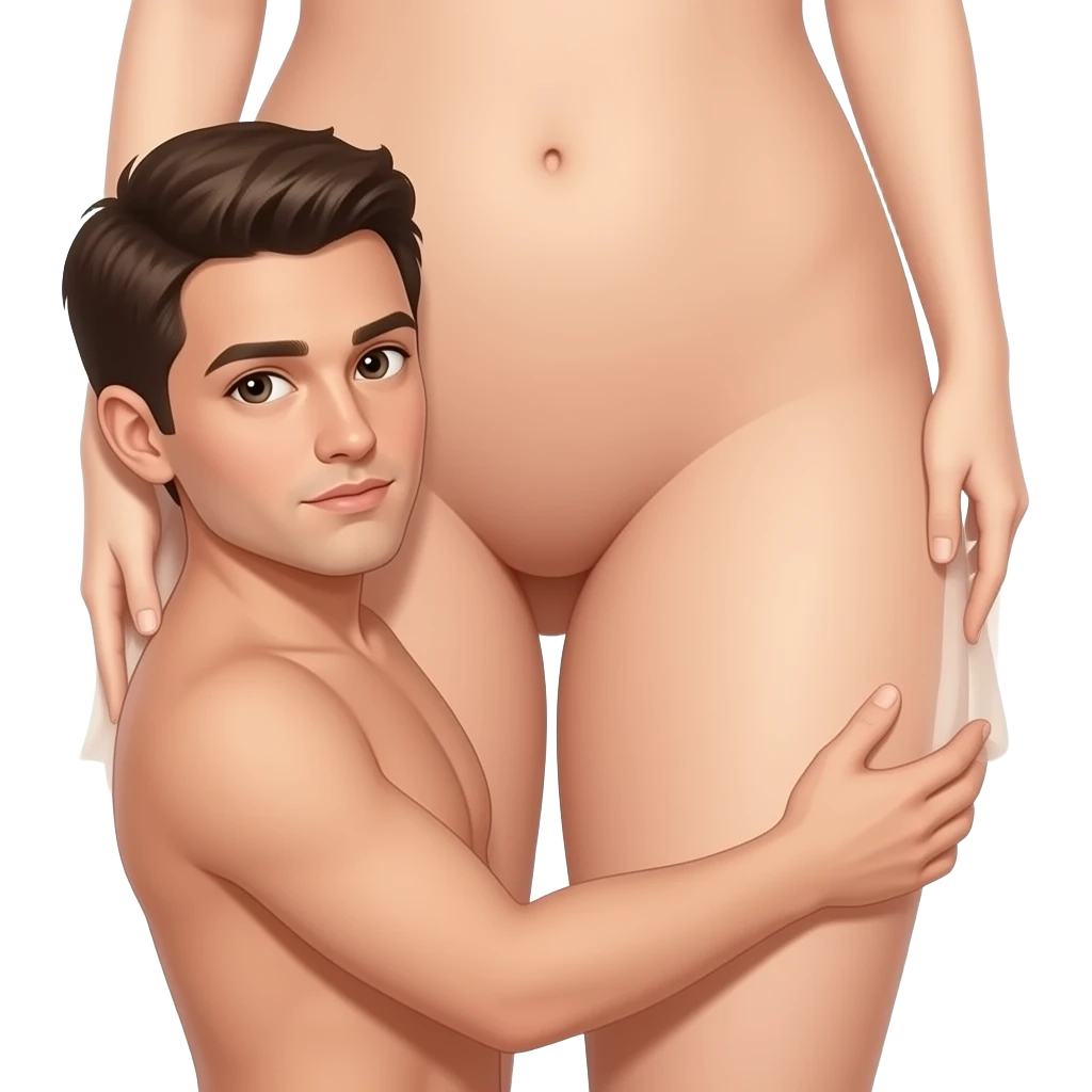 a naked man between a naked woman’s legs, intimate scene, realistic positioning emoji