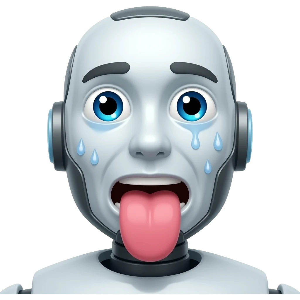 robot heavy sweating with toung out and eyes looking up emoji