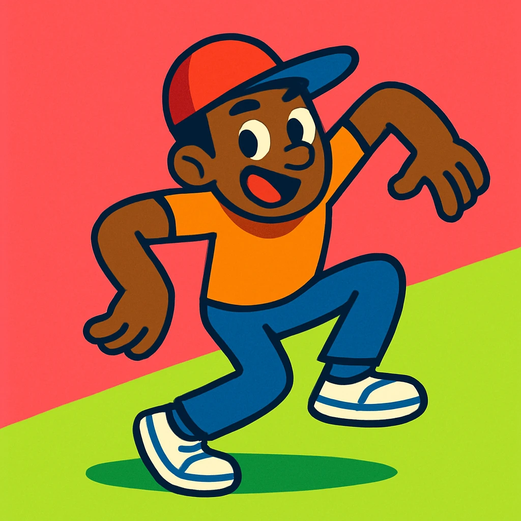 character doing the Griddy dance, energetic pose, fun and lively expression, vibrant colors, cartoon style, simple background emoji