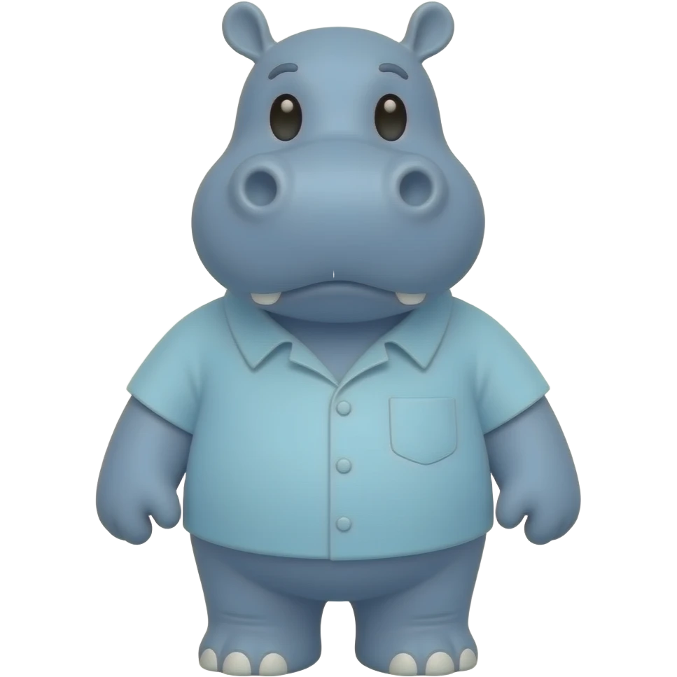 Custom iOS emoji with no blur and a white background. The topic of the emoji is "blue hippo with a shirt and a long neck". It MUST maintain the general apple iOS emoji style. emoji