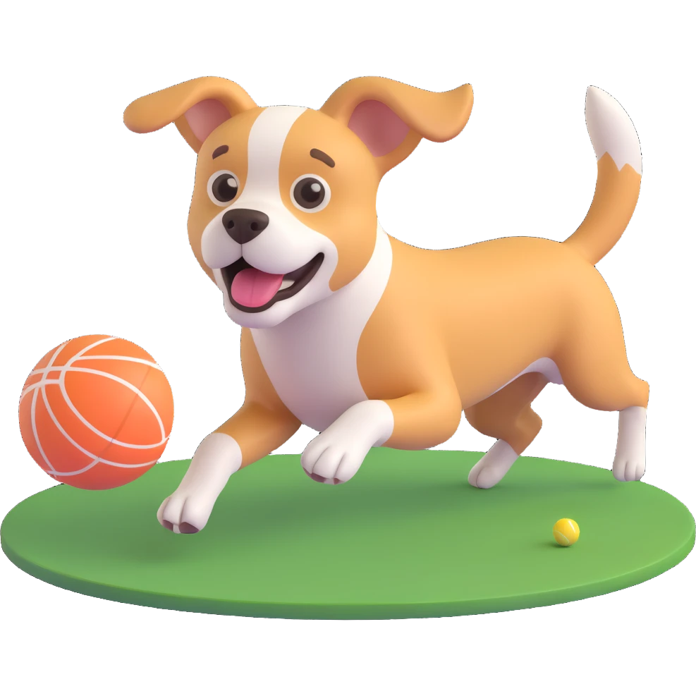 dog chasing ball in forrest, close up pose emoji
