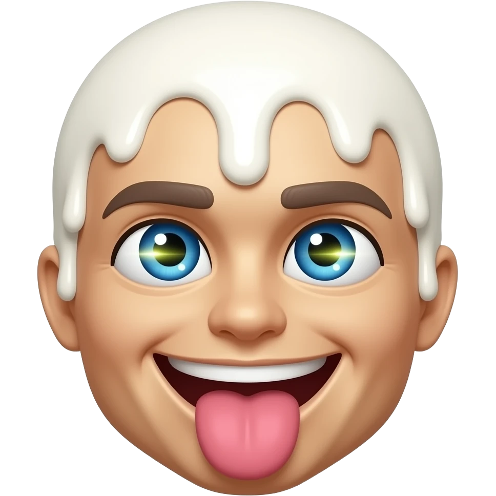 smiley face, looking in both directions, eyes bulging out, tounge out, laser eyes, drenched in white dairy milk emoji