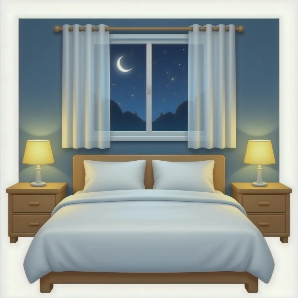 white bed cover and nightstands emoji