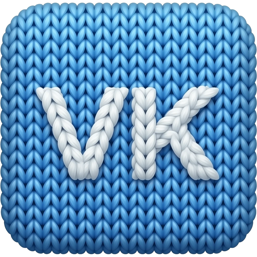 a blue square with rounded corners logo of the "VK" which is made of wool emoji