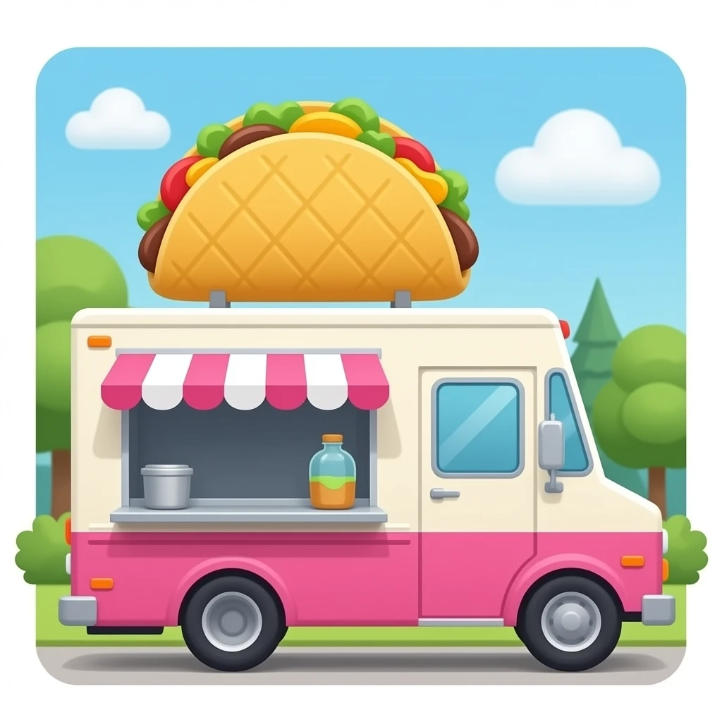 ice cream nacho food truck pink brown and white colors but make the ice cream a taco emoji