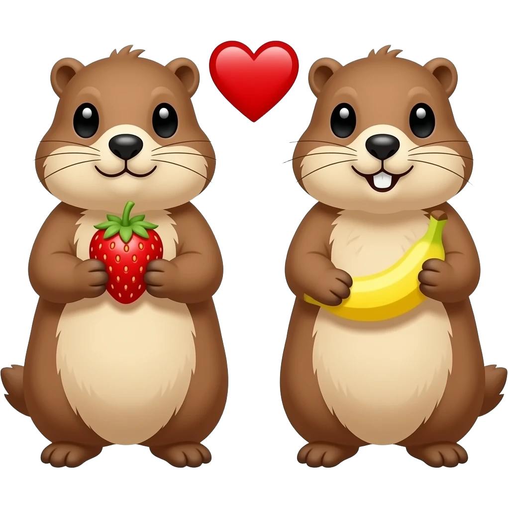 Marmot with strawberry and marmot with banana, heart between the two marmots emoji
