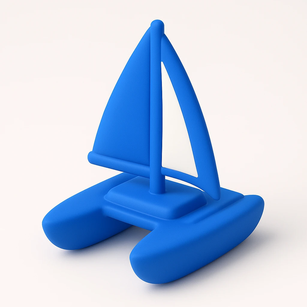 A catamaran with a white background. No wording or lettering on the boat.  emoji