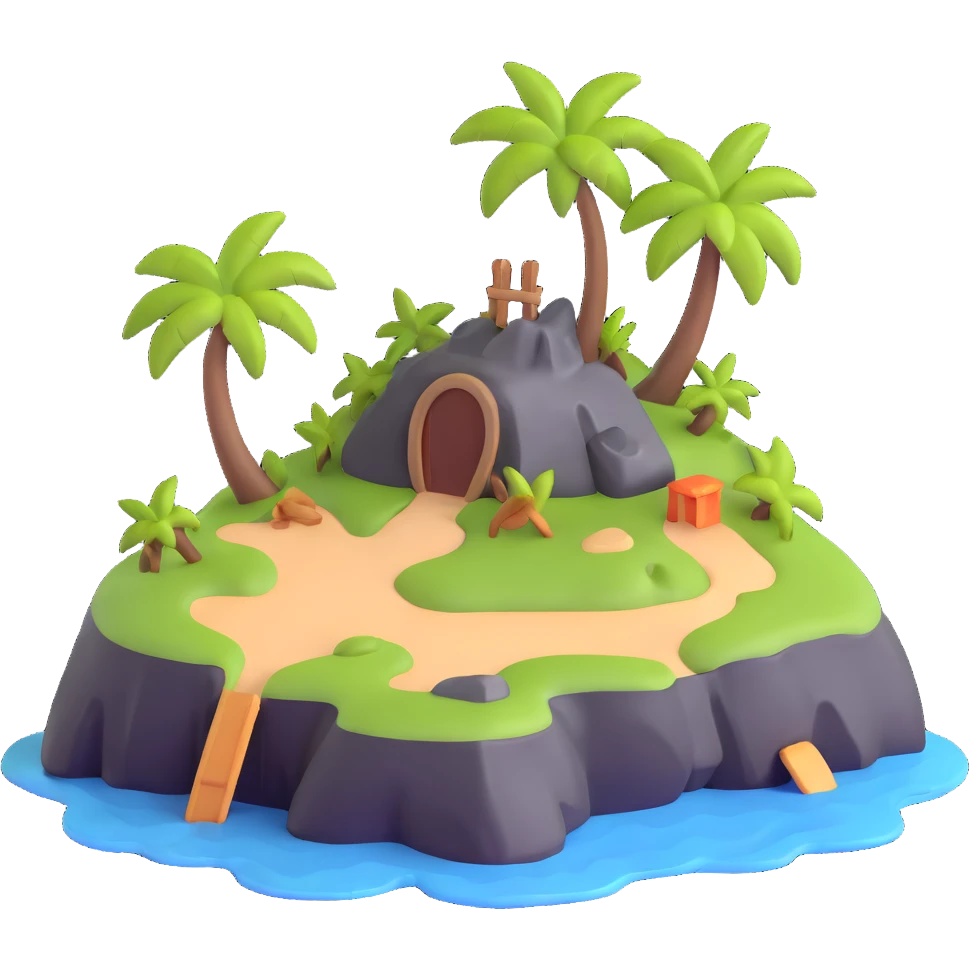 small deserted island with treasure chest emoji