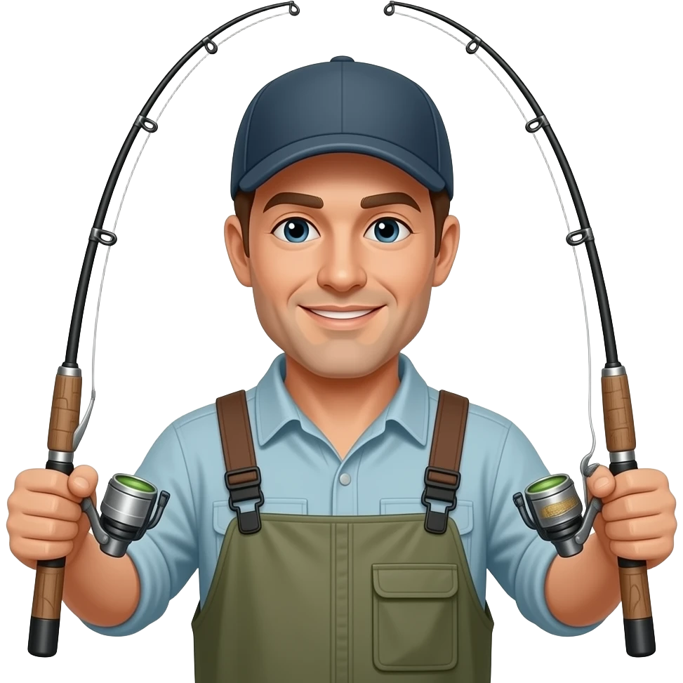 guy fishing with a broken in half fishing rod, the fishing rod is broken in half emoji