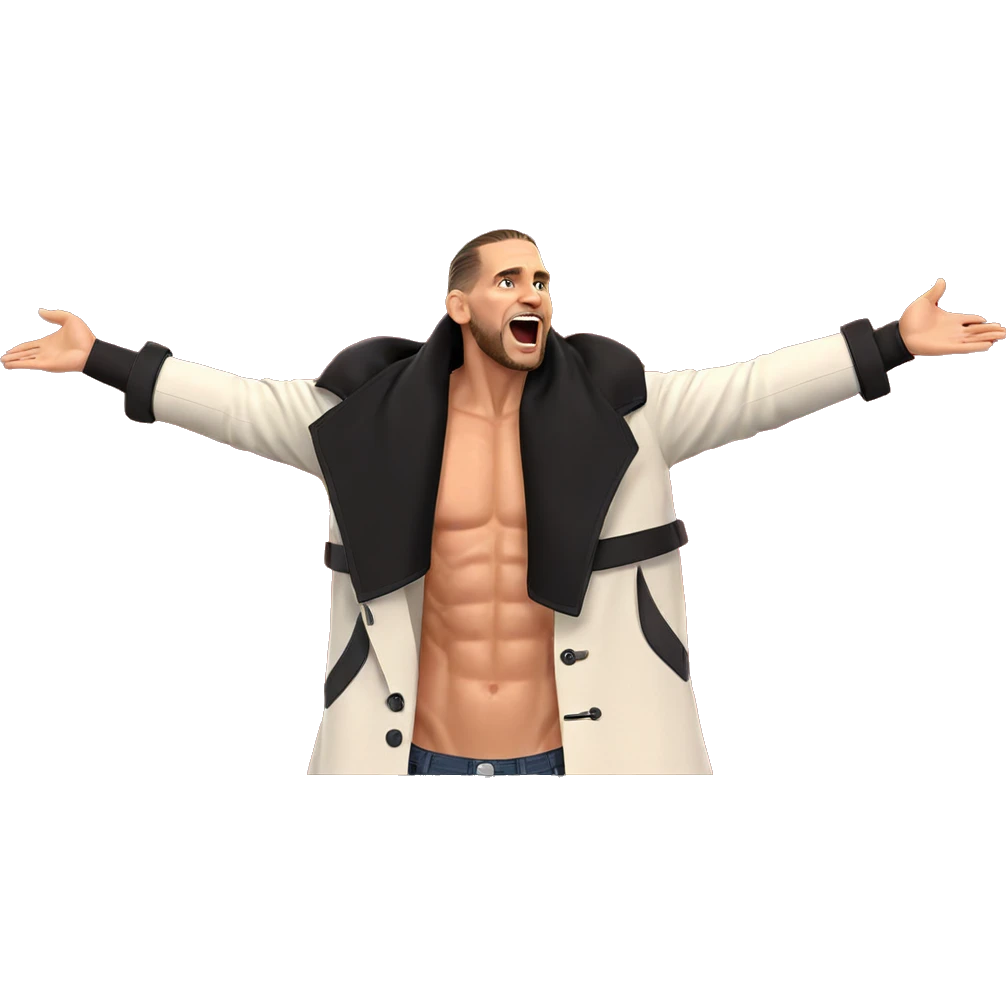 male figure in open coat emoji