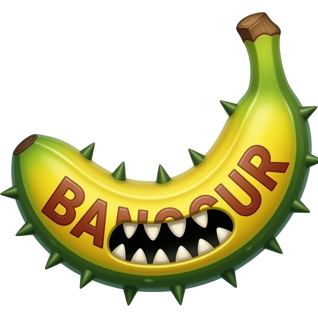 ZOMBIE toothy funny prickly cucumber-banana with the inscription-text "BANOGUR". emoji