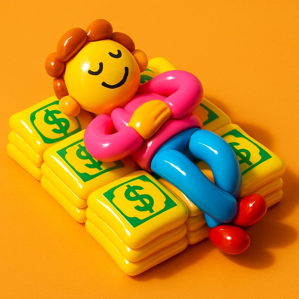 happy person napping on mattress of money emoji