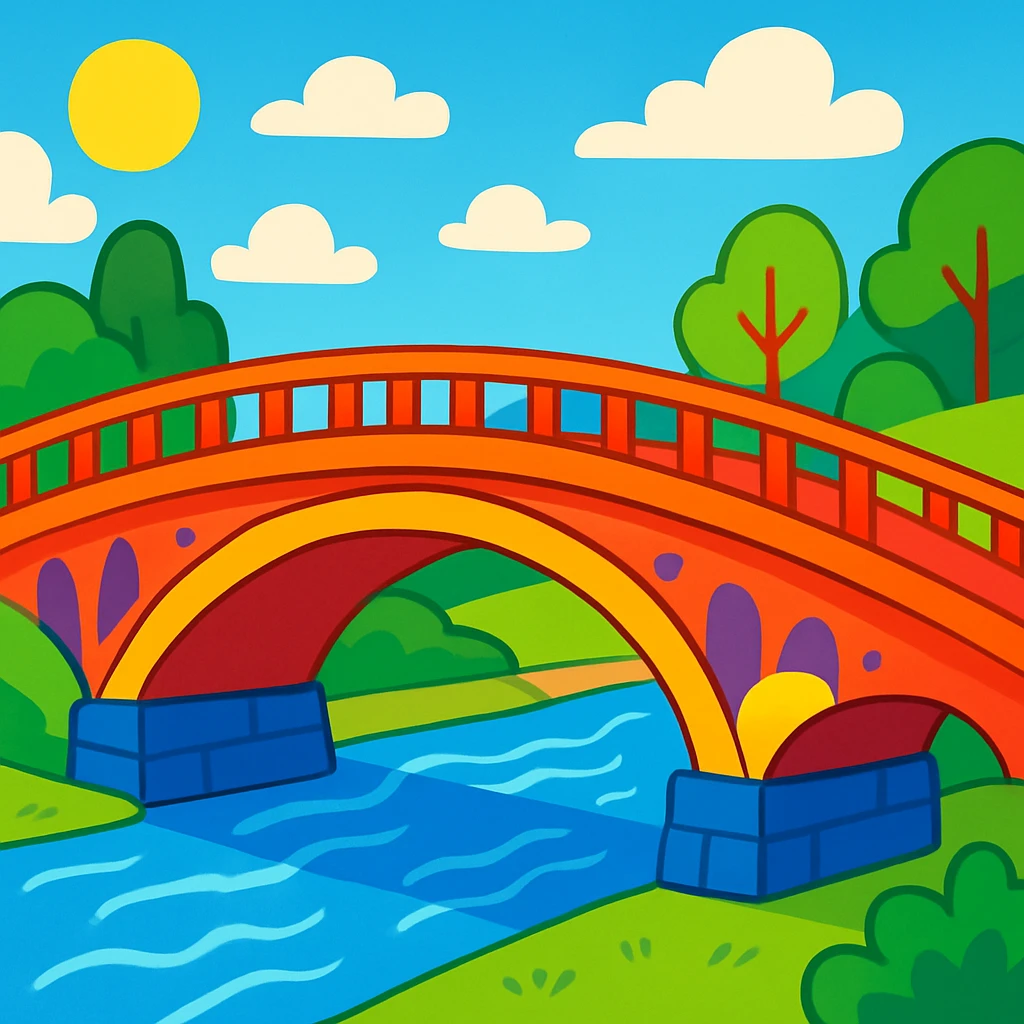 a bridge in a vibrant cartoon style, colorful and playful emoji