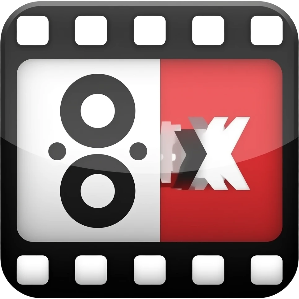 minimal luxury film strip logo, black white red palette, elegant clean design, soft glow, premium branding style, simple shapes, high-end corporate identity, balanced composition, ultra sharp details emoji